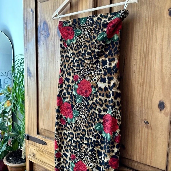 DNA Couture Leopard Print Strapless Midi Dress with Red Rose Accents - Medium - Picture 2 of 16